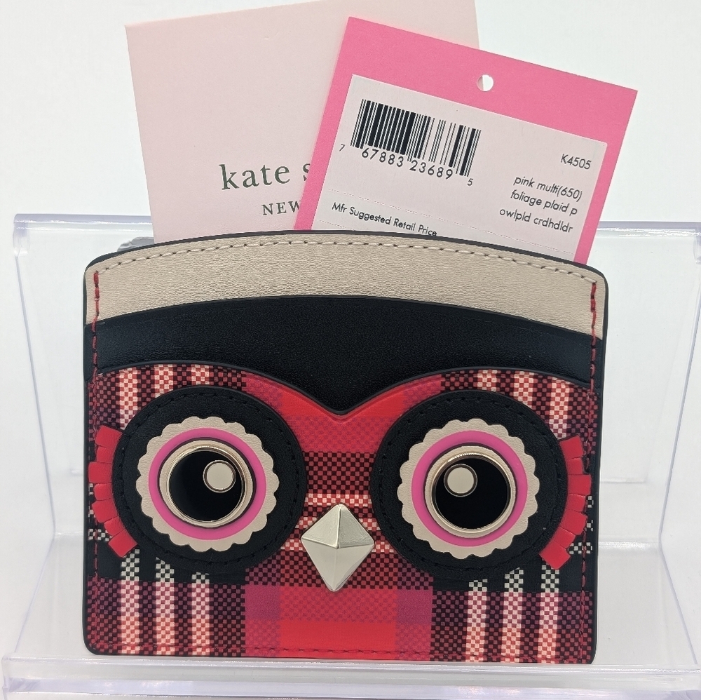 Kate Spade New York Blinx Plaid Owl Cardholder Fall Plaid Holiday Plaid